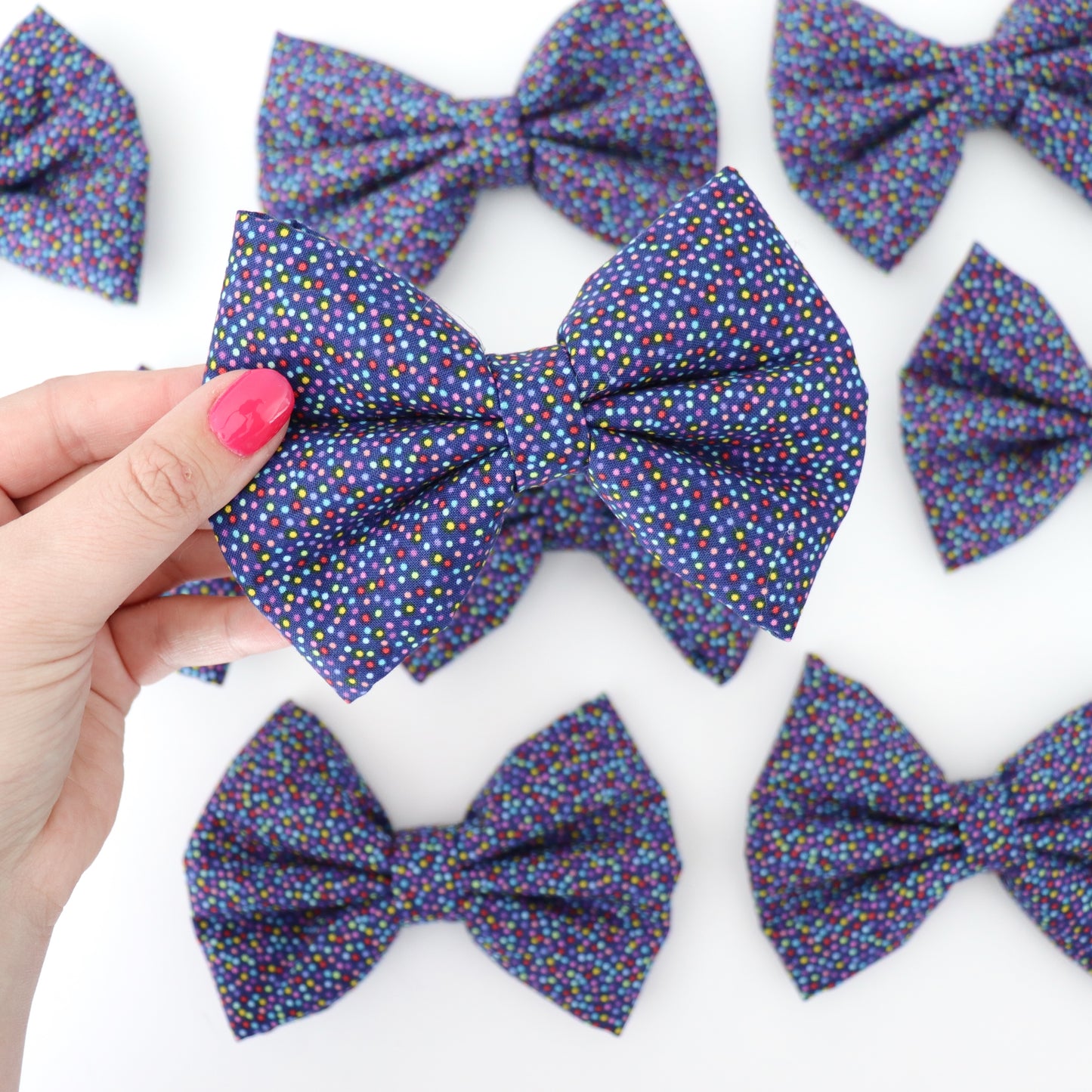 NAVY WITH MINI RAINBOW DOTS - DAPPER DEXTER DOG BOW TIE