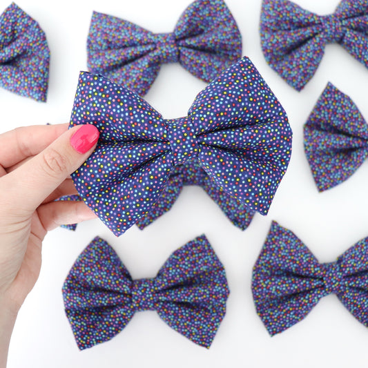 NAVY WITH MINI RAINBOW DOTS - DAPPER DEXTER DOG BOW TIE