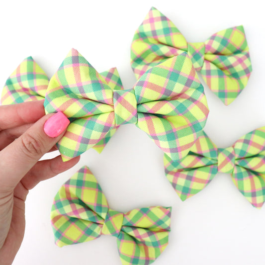 NEON LIME PLAID - DAPPER DEXTER DOG BOW TIE