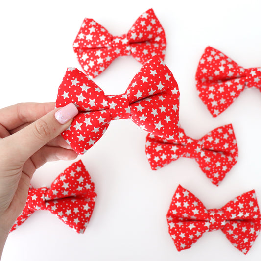 RED WITH METALLIC STARS - DOG BOW TIE BY DAPPER DEXTER