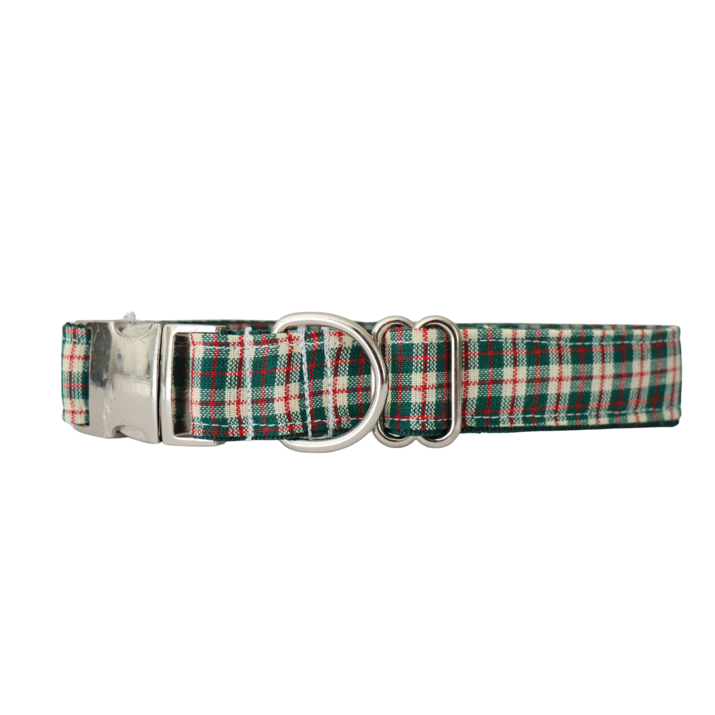 GREEN & IVORY LINEN PLAID - DOG COLLAR