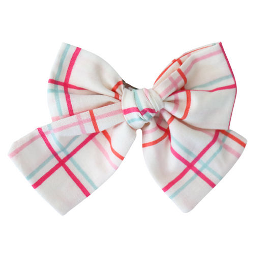 CREAM AND PINK PLAID - HAIR BOW