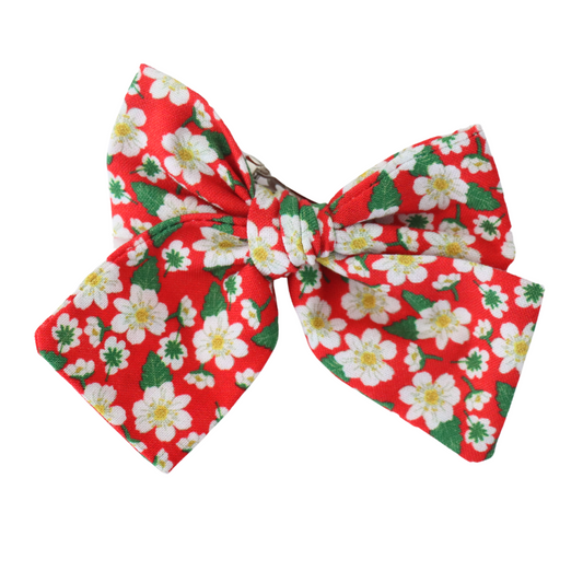 RED FLORAL- HAIR BOW