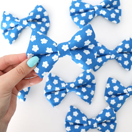 BLUE WITH WHITE FLOWERS - DOG BOW TIE BY DAPPER DEXTER