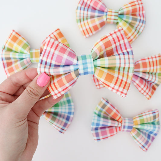 RAINBOW PICNIC PLAID - DAPPER DEXTER DOG BOW TIE