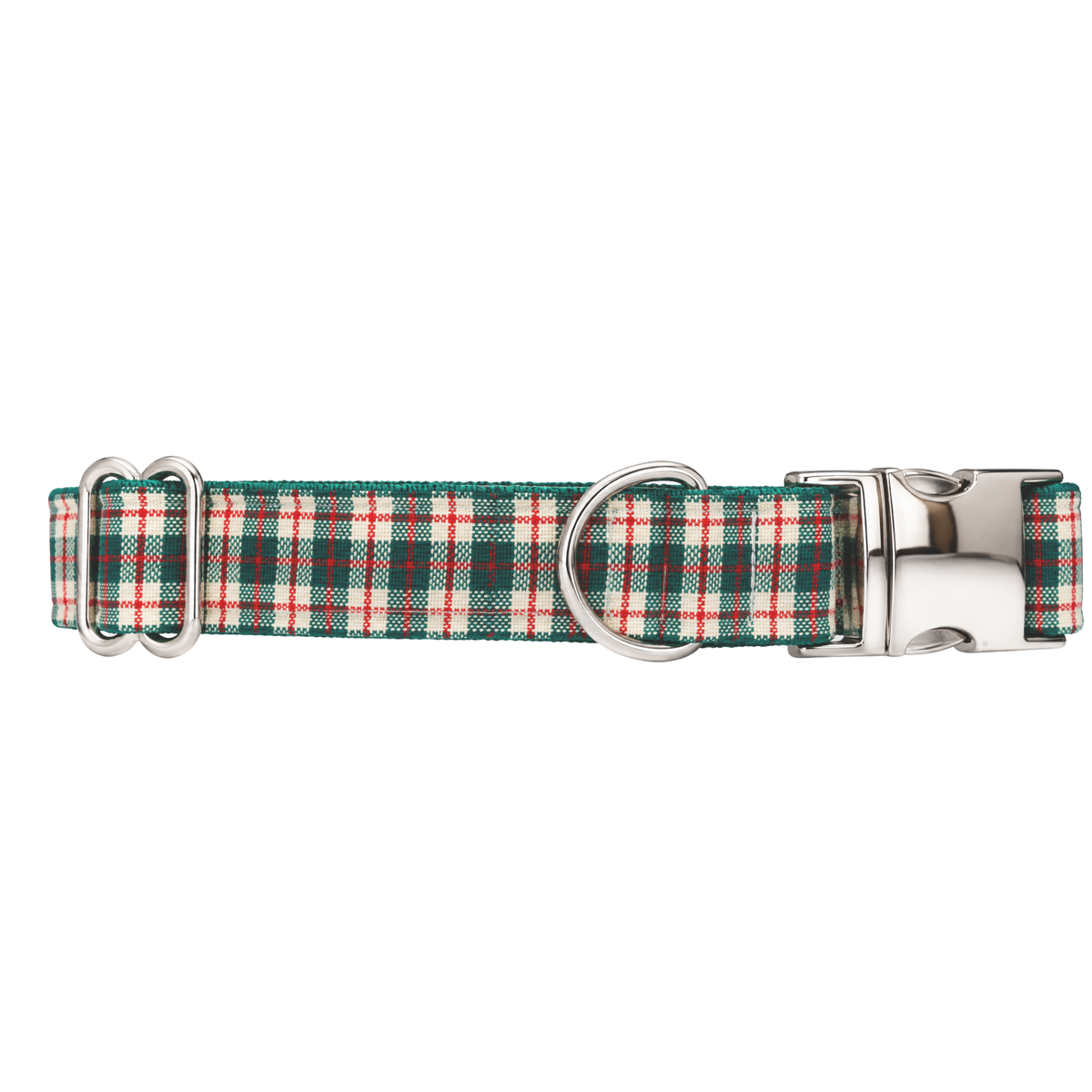 GREEN HOLIDAY LINEN PLAID - DOG COLLAR