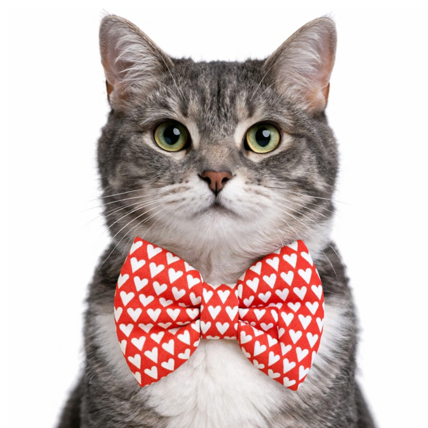 RED WITH WHITE HEARTS - CAT BOW TIE