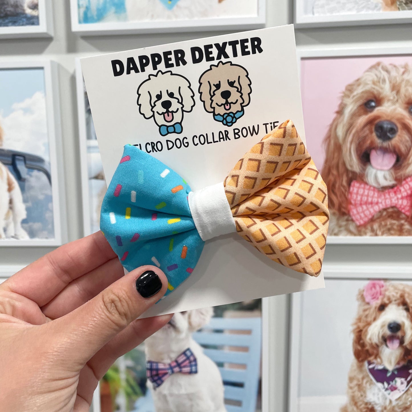 BLUE ICE CREAM CONE - DAPPER DEXTER DOG BOW TIE