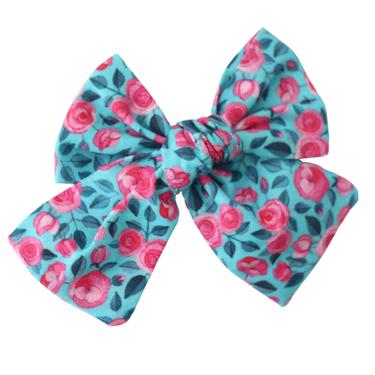 TEAL & PINK FLORAL - HAIR BOW