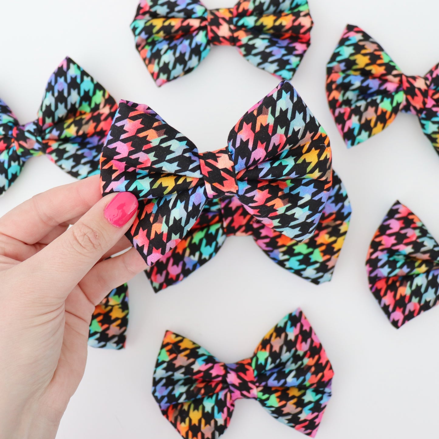 RAINBOW HOUNDSTOOTH ON BLACK - DAPPER DEXTER DOG BOW TIE