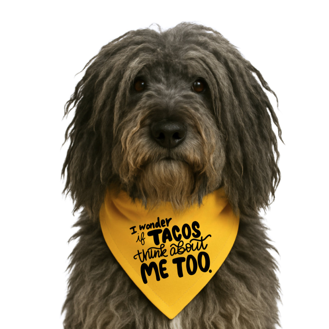 I WONDER IF TACOS THINK ABOUT ME TOO- CLASSIC DOG BANDANA