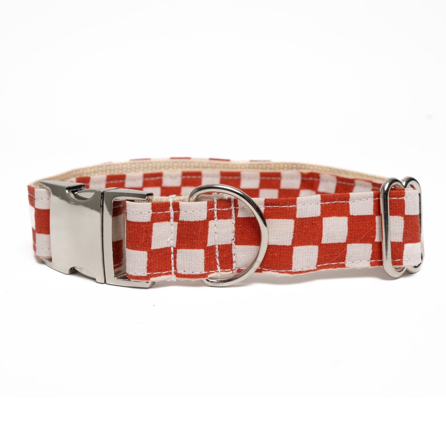 RUST AND CREAM CHECKERED - DOG COLLAR