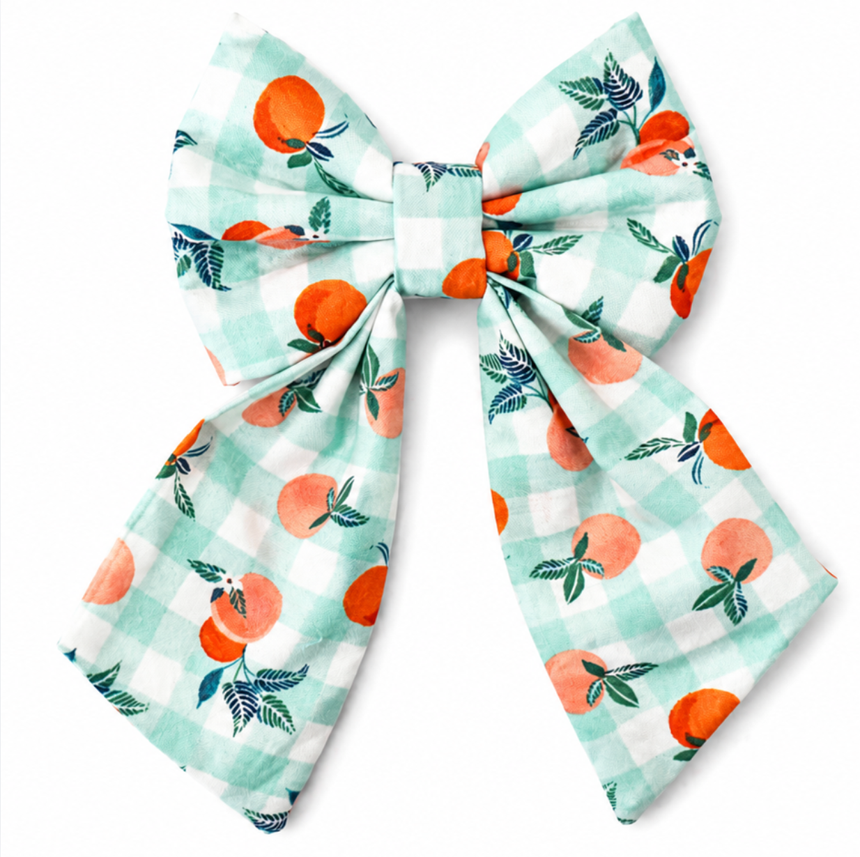SAGE PLAID WITH ORANGES/PEACHES- SAILOR BOW