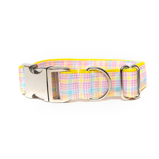 YELLOW, PINK AND BLUE PLAID - DOG COLLAR