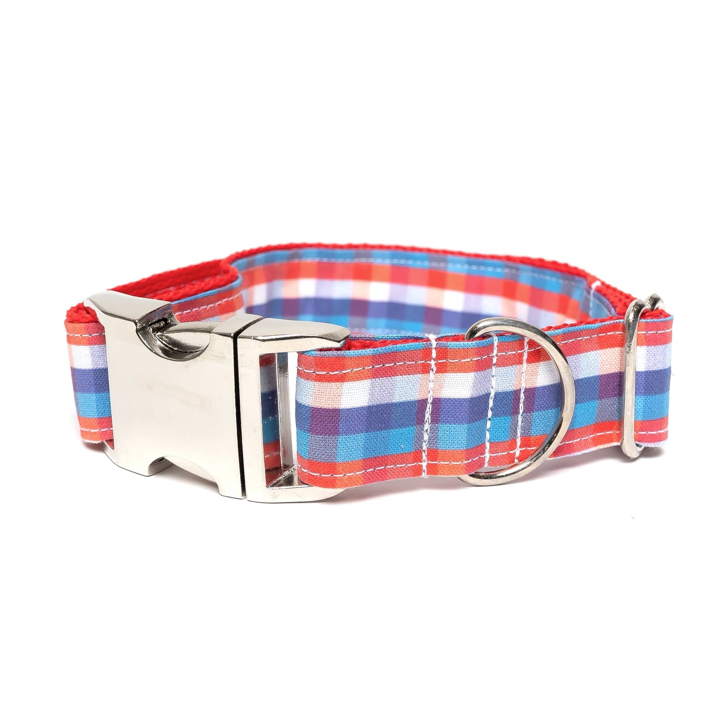 RED, WHITE & BLUE PLAID - DOG COLLAR