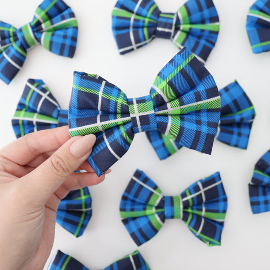 BLUE, GREEN & SILVER PLAID - DAPPER DEXTER DOG BOW TIE