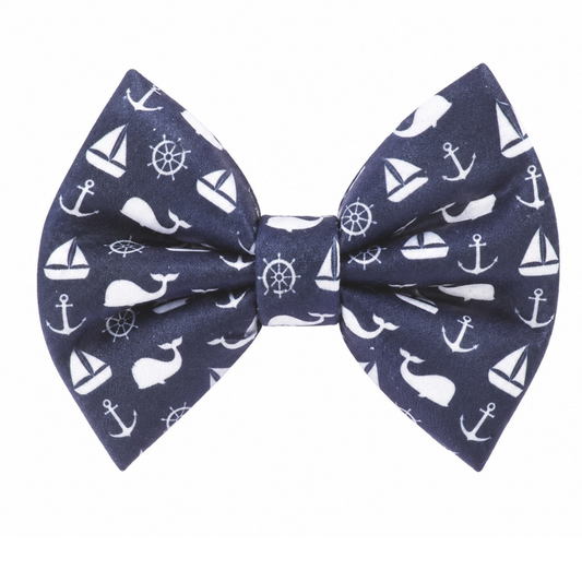 NAVY ANCHOR, WHALE & SAILBOATS- DAPPER DEXTER DOG BOW TIE