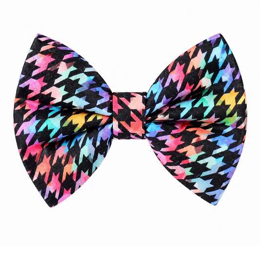RAINBOW HOUNDSTOOTH ON BLACK - DAPPER DEXTER DOG BOW TIE