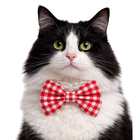RED PICNIC PLAID - CAT BOW TIE