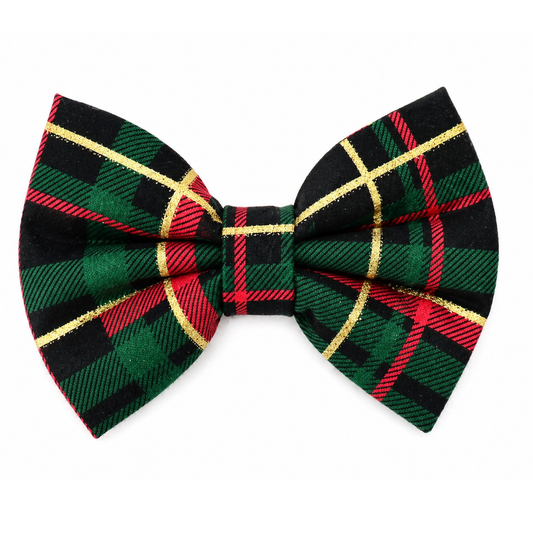 BLACK W/ GLITTER HOLIDAY PLAID- DAPPER DEXTER DOG BOW TIE