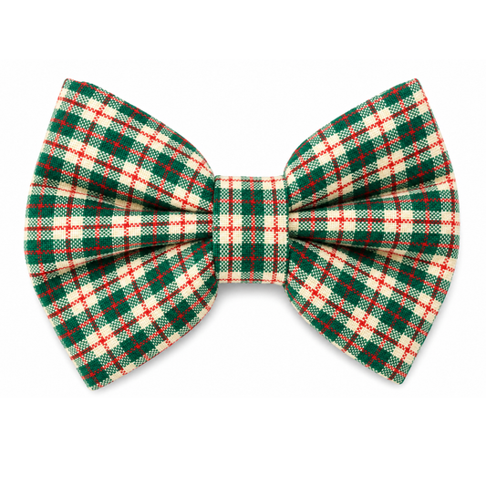 GREEN LINEN HOLIDAY PLAID- DAPPER DEXTER DOG BOW TIE