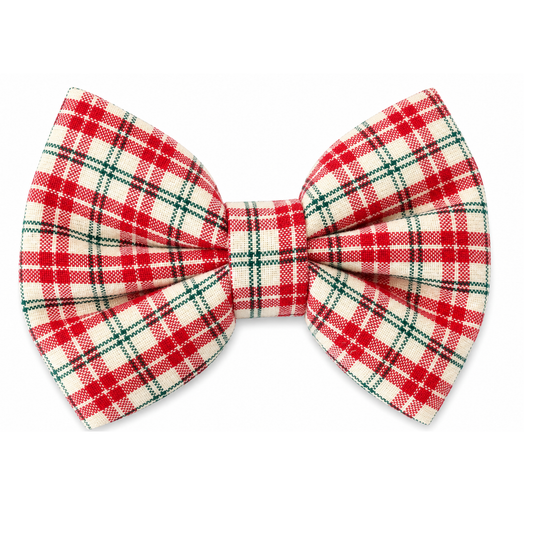 RED LINEN HOLIDAY PLAID- DAPPER DEXTER DOG BOW TIE