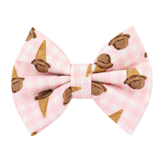 PINK PLAID ICE CREAM CONES - DAPPER DEXTER DOG BOW TIE