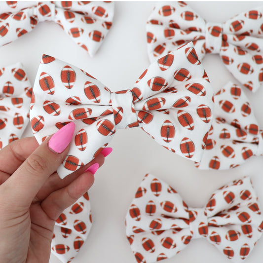 FOOTBALL (WHITE)- DAPPER DEXTER DOG BOW TIE