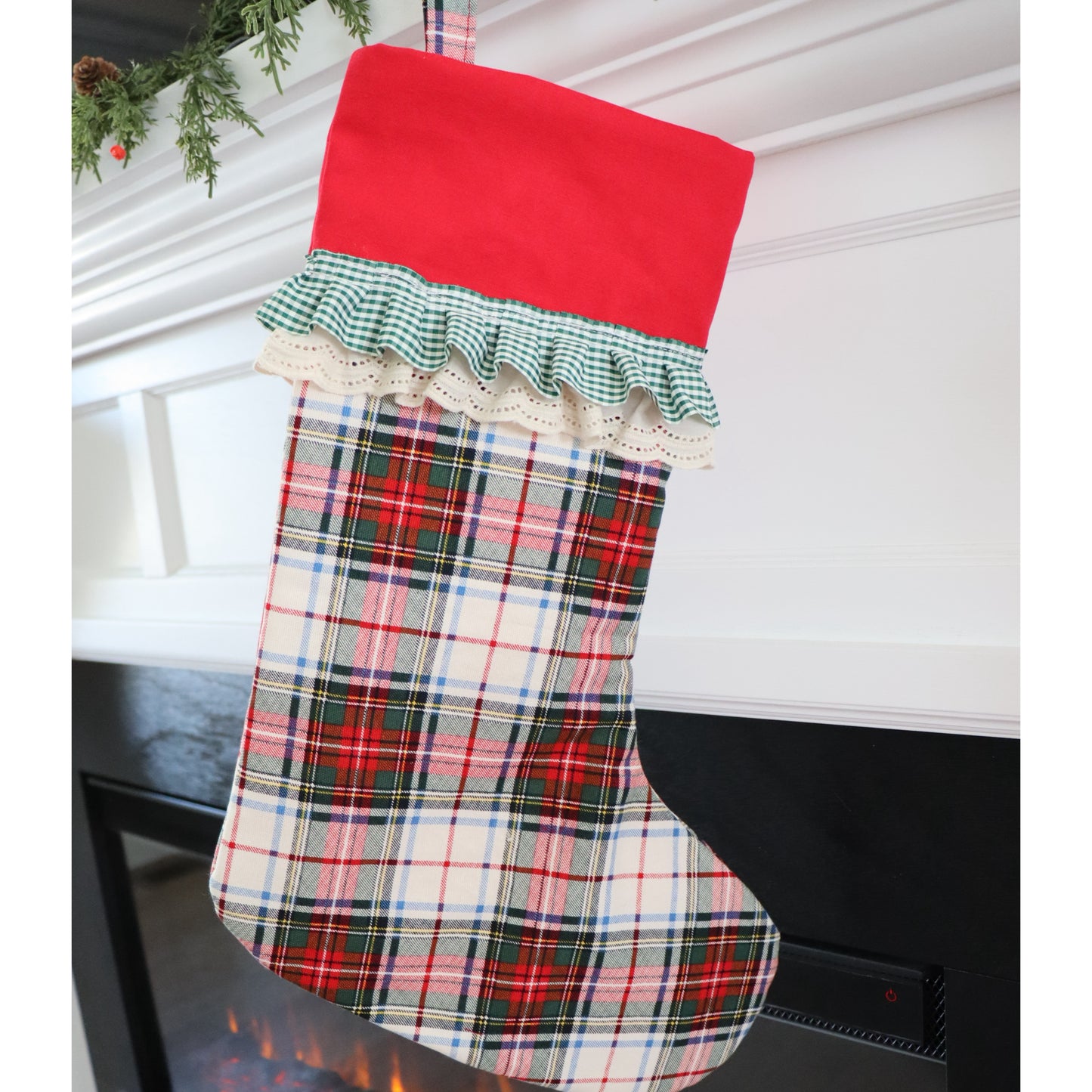 TARTAN WITH FRILL - HANDMADE CHRISTMAS STOCKING