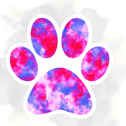 PINK TIE DYE PAW PRINT - STICKER