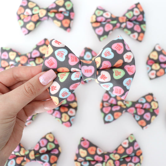 CANDY HEARTS (GRAY)- DOG BOW TIE BY DAPPER DEXTER