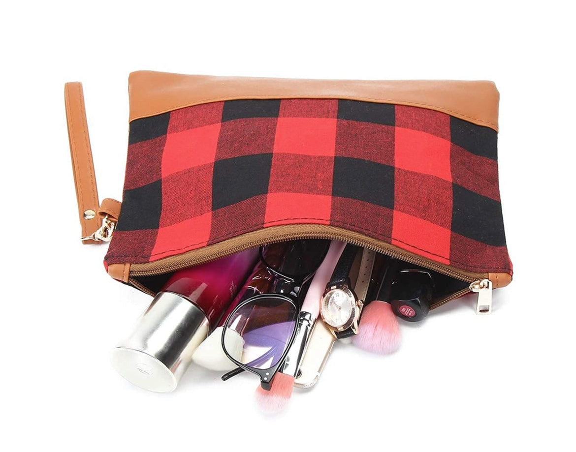 LARGE BUFFALO PLAID TOTE W/ WRISTLET (WHOLESALE)