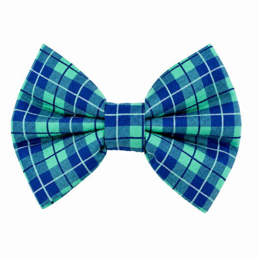 BLUE AND SEAFOAM PLAID -  DAPPER DEXTER DOG BOW TIE