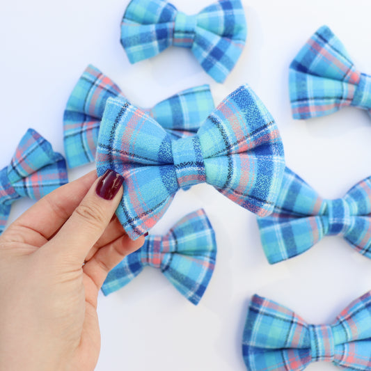 BLUE & PEACH FLANNEL- DOG BOW TIE BY DAPPER DEXTER