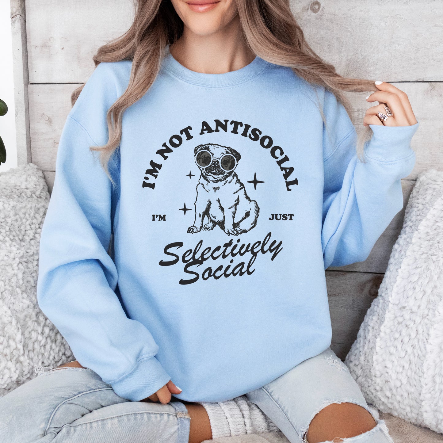 SELECTIVELY SOCIAL - LIGHT BLUE SWEATSHIRT