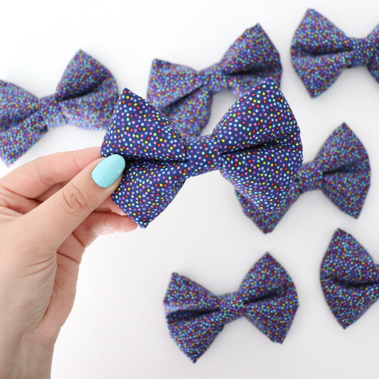 NAVY RAINBOW DOTS - DOG BOW TIE BY DAPPER DEXTER