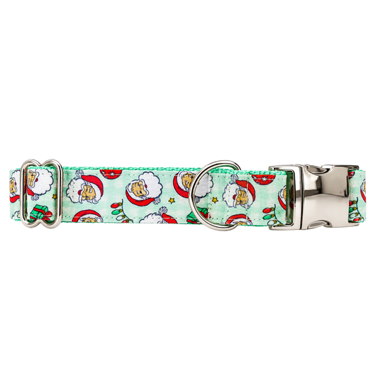 MINT PLAID SANTAS - DOG COLLAR