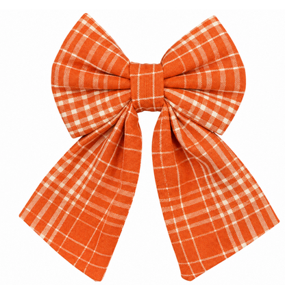 ORANGE LINEN PLAID - SAILOR BOW