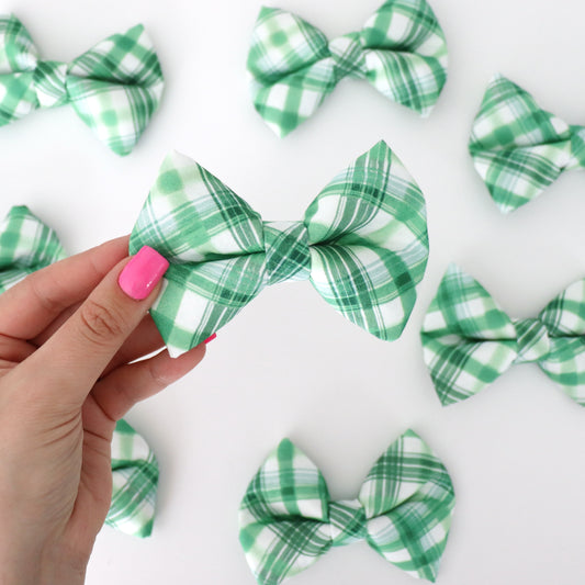 WHITE AND GREEN PLAID - DOG BOW TIE BY DAPPER DEXTER