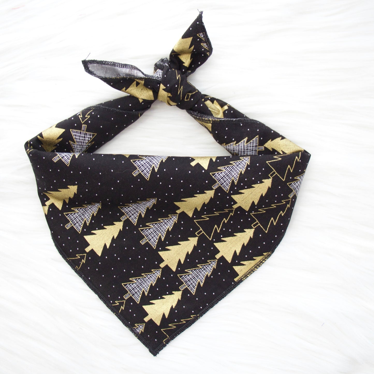 BLACK WITH GOLD XMAS TREES -  SQUARE BANDANA