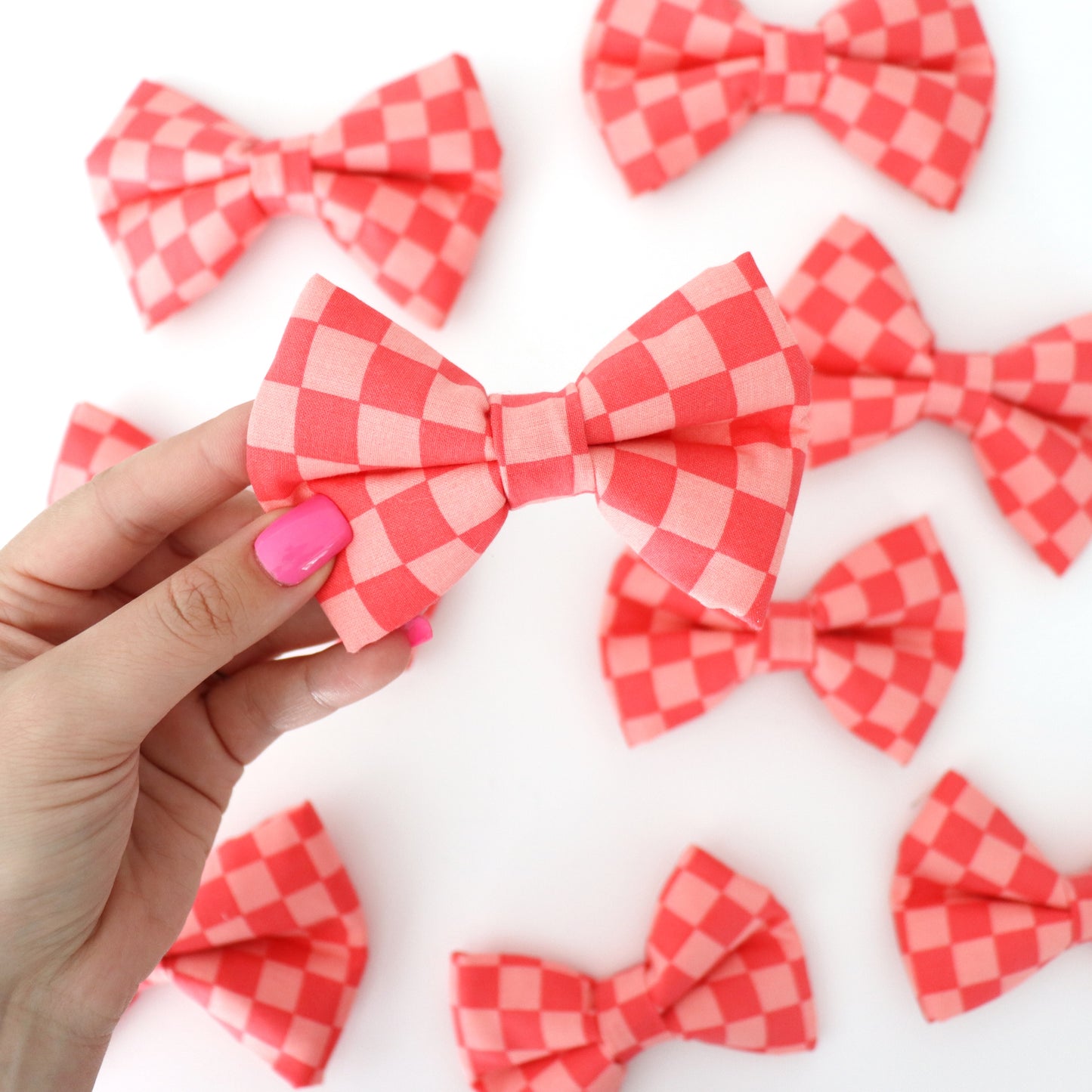 CORAL CHECKERED - DOG BOW TIE BY DAPPER DEXTER