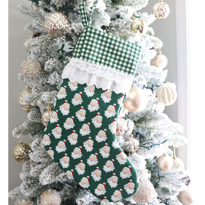 GREEN SANTA WITH FRILL - HANDMADE CHRISTMAS STOCKING