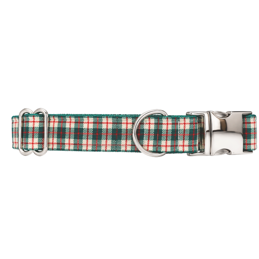 GREEN HOLIDAY LINEN PLAID - DOG COLLAR