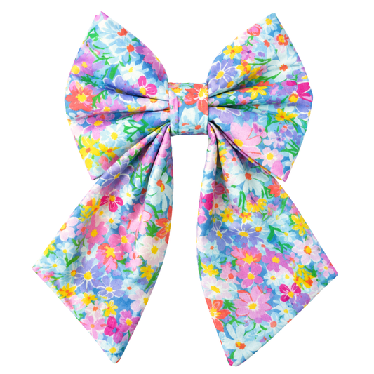 TEAL RAINBOW FLORAL - SAILOR BOW
