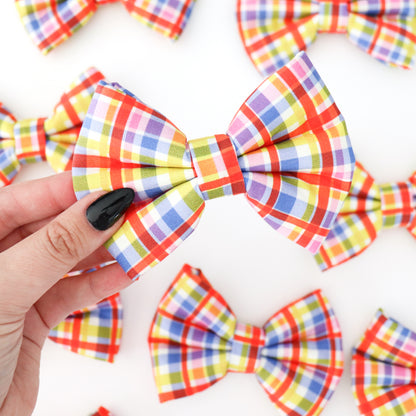 RED, YELLOW, PURPLE PLAID - DAPPER DEXTER DOG BOW TIE