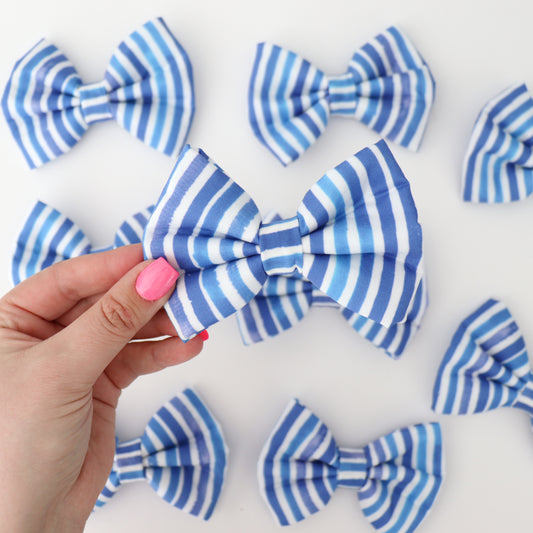 BLUE WATERCOLOR STRIPES - DAPPER DEXTER DOG BOW TIE