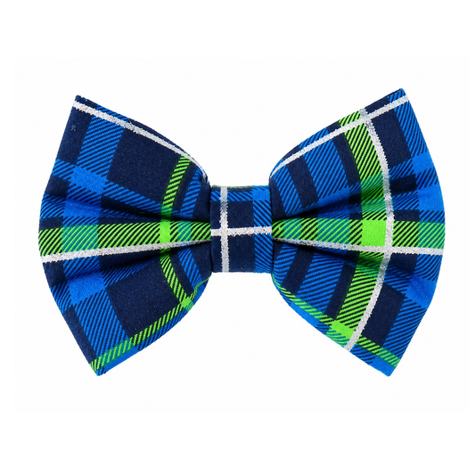 BLUE, GREEN & SILVER PLAID - DAPPER DEXTER DOG BOW TIE