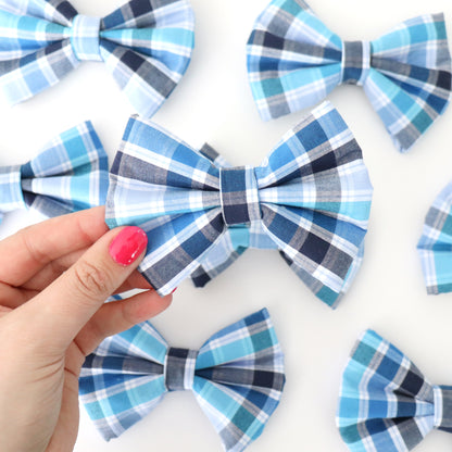 BLUE DAPPER PLAID - DAPPER DEXTER DOG BOW TIE