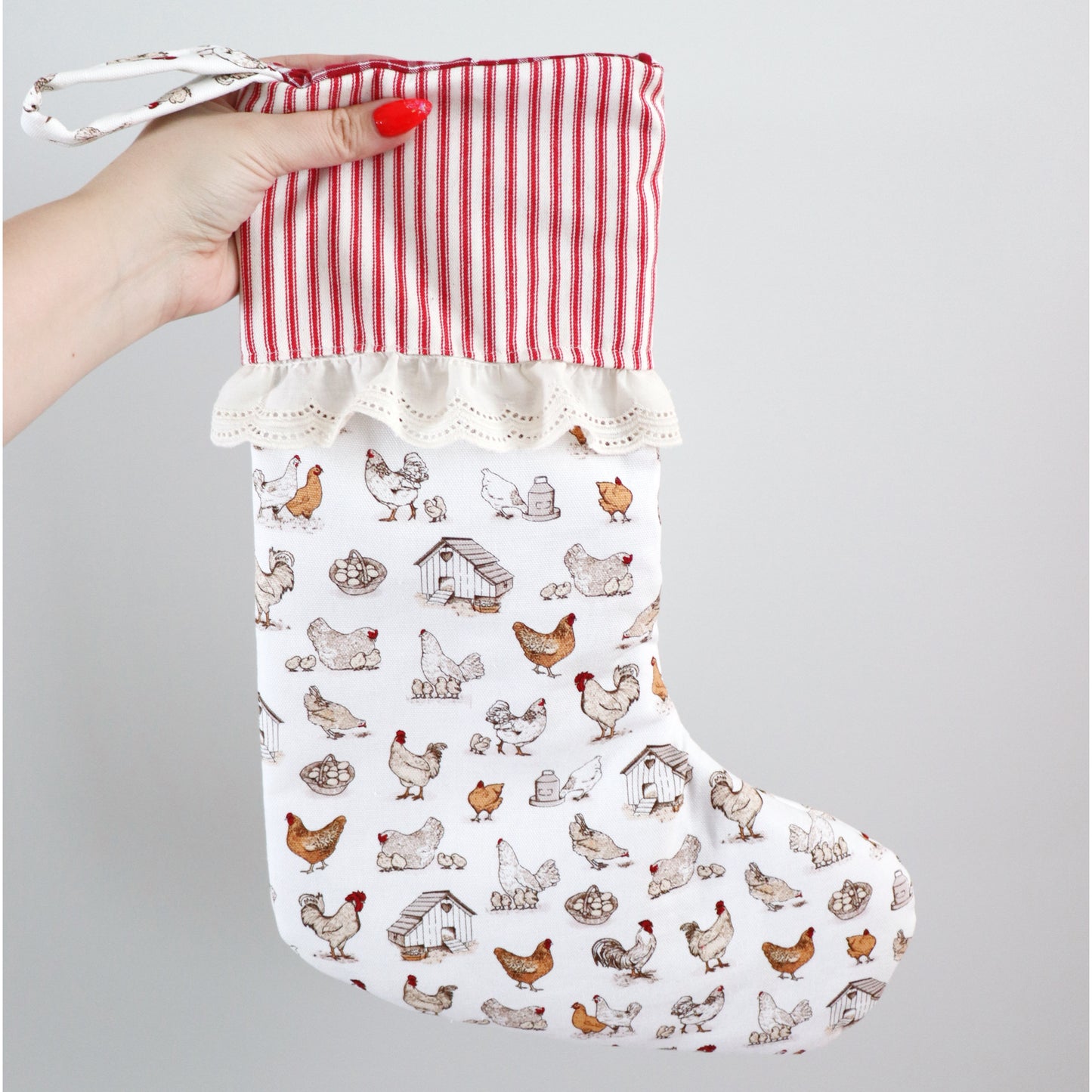 CHICKENS - HANDMADE CHRISTMAS STOCKING