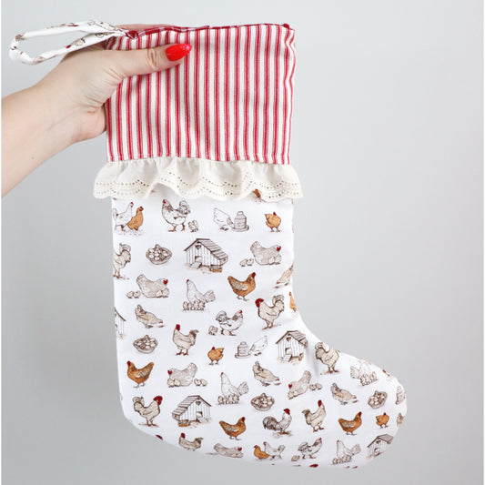 CHICKENS - HANDMADE CHRISTMAS STOCKING